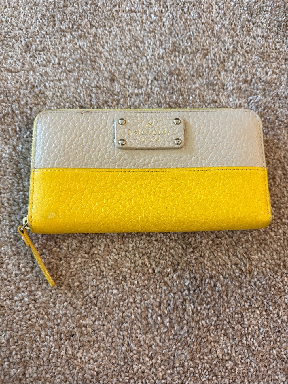 kate spade Two-Tone Yellow and Cream Pebbled Leather Zip Wallet